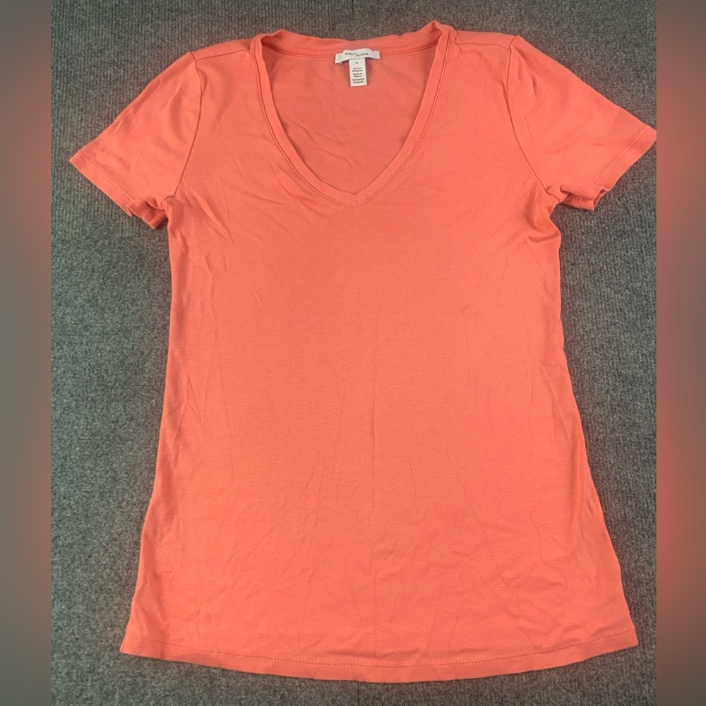 Daily Ritual Womens 100% Supina Cotton Short Sleeve V Neck Tee Shirt Sz M Peach